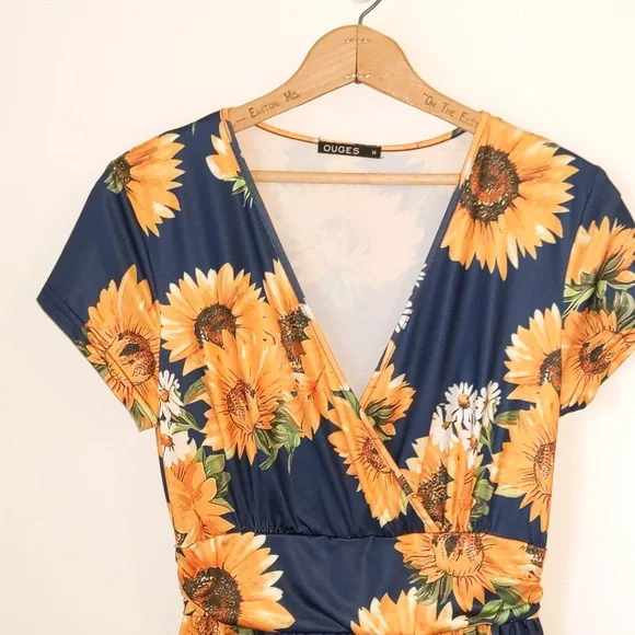 Ouges Women's Size M One Piece Sunflower Print Dress - Picture 2 of 12